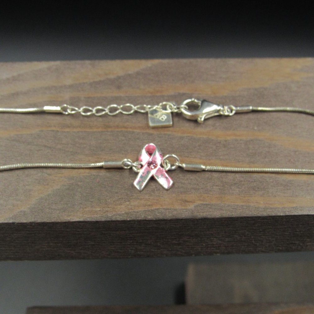 8" Sterling Silver Crystal Breast Cancer Bracelet Vintage - Picture 4 of 6